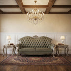 96" Bone Faux Leather Sofa And Toss Pillows With White Legs