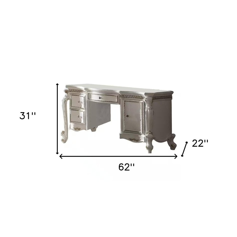 62" Pearl Wood Vanity Table With Three Drawers