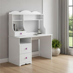 47" White Wood Writing Desk With Two Drawers