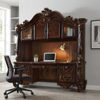 76" Dark Brown Wood Peninsula Credenza Desk With Four Cabinets Three Drawers