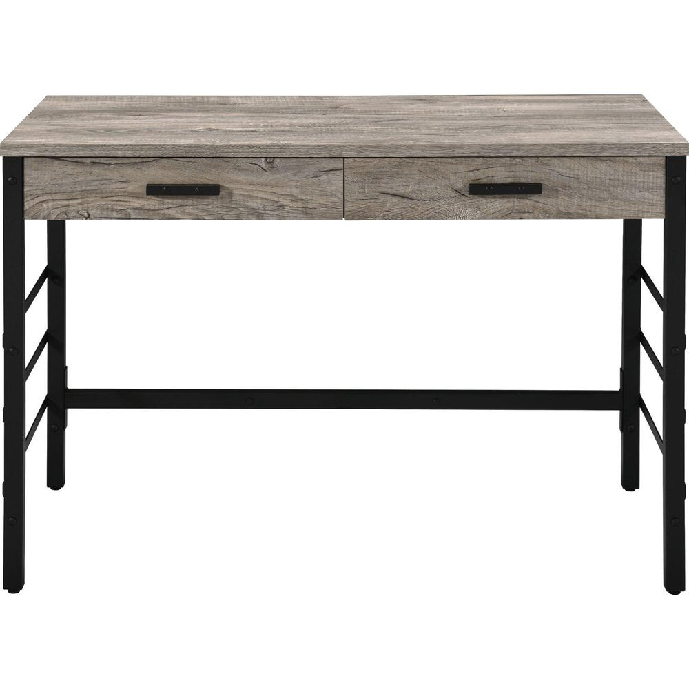 42" Brown and Black Writing Desk With Two Drawers