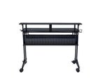47" Black Wood and Metal Rolling Computer Desk
