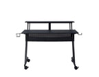 47" Black Wood and Metal Rolling Computer Desk