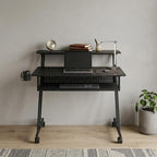47" Black Wood and Metal Rolling Computer Desk