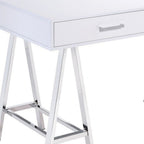 54" White and Silver Writing Desk With Two Drawers