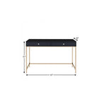 47" Black and Gold Writing Desk With Two Drawers