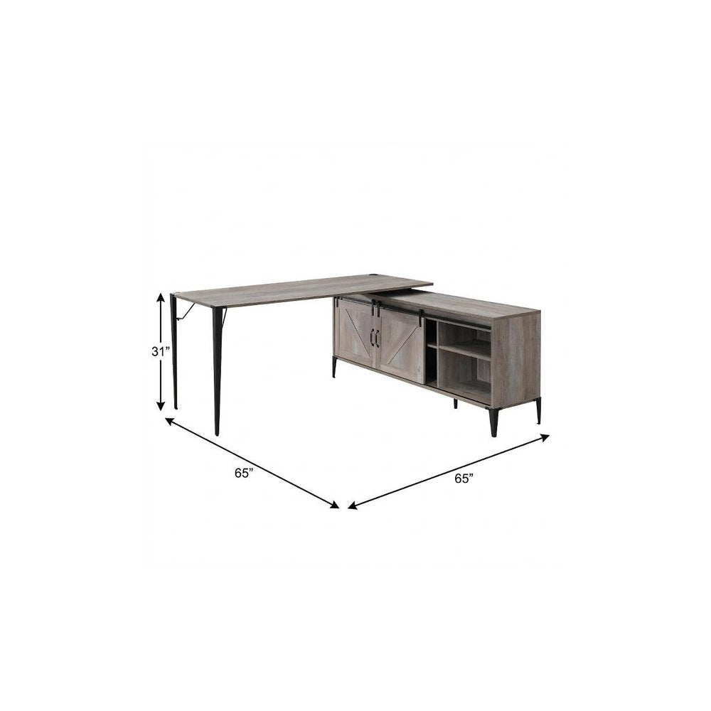 65" Gray and Black L Shape Writing Desk
