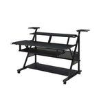 67" Black Wood and Metal Rolling Computer Desk