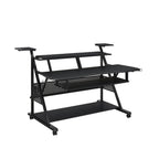 67" Black Wood and Metal Rolling Computer Desk
