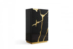 30" Black And Gold Carved Abstract Wood Five Drawer Dresser