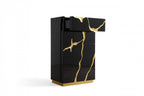 30" Black And Gold Carved Abstract Wood Five Drawer Dresser