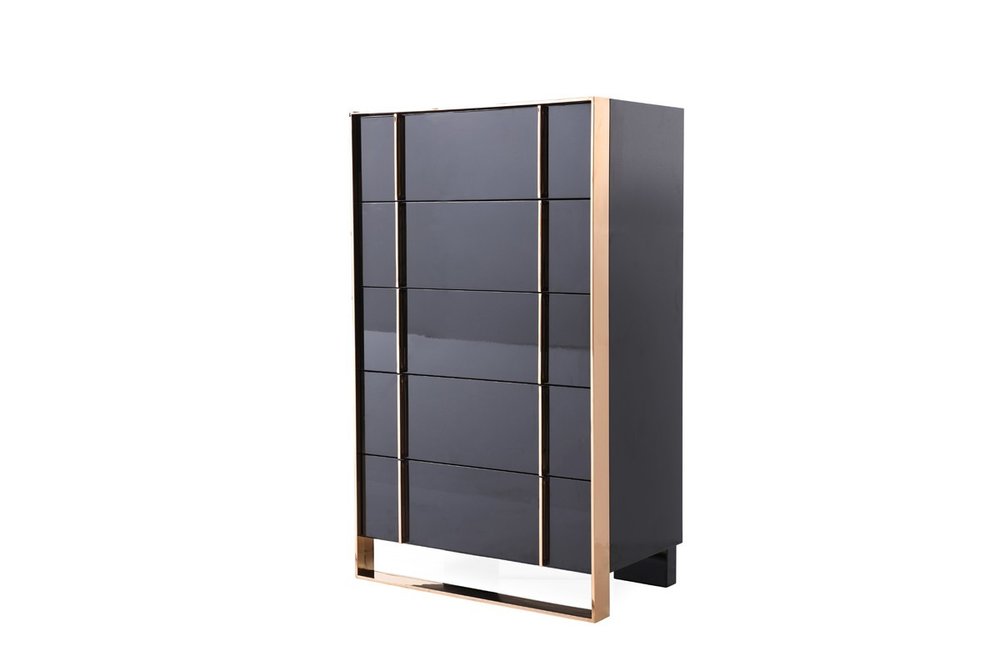 55" Black And Gold Solid Wood Six Drawer Double Dresser