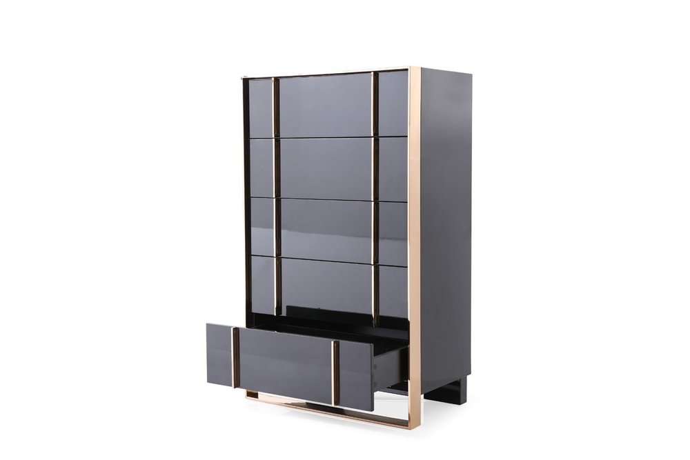 55" Black And Gold Solid Wood Six Drawer Double Dresser