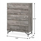33" Black And Gray Wood Five Drawer Dresser