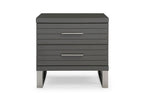 23" Silver And Gray Stainless Steel Solid and Manufactured Wood Two Drawer Nightstand
