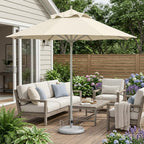 13' Ecru Polyester Round Tilt Cantilever Patio Umbrella with Stand