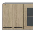 24" Gray and Natural Wood Wall Mounted Kitchen Cabinet With Three Doors