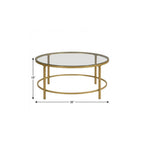 36" Gold And Clear Glass Round Coffee Table