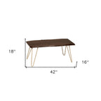 42" Brown And Gold Solid Wood And Iron Coffee Table