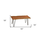 42" Natural And Black Solid Wood And Iron Coffee Table