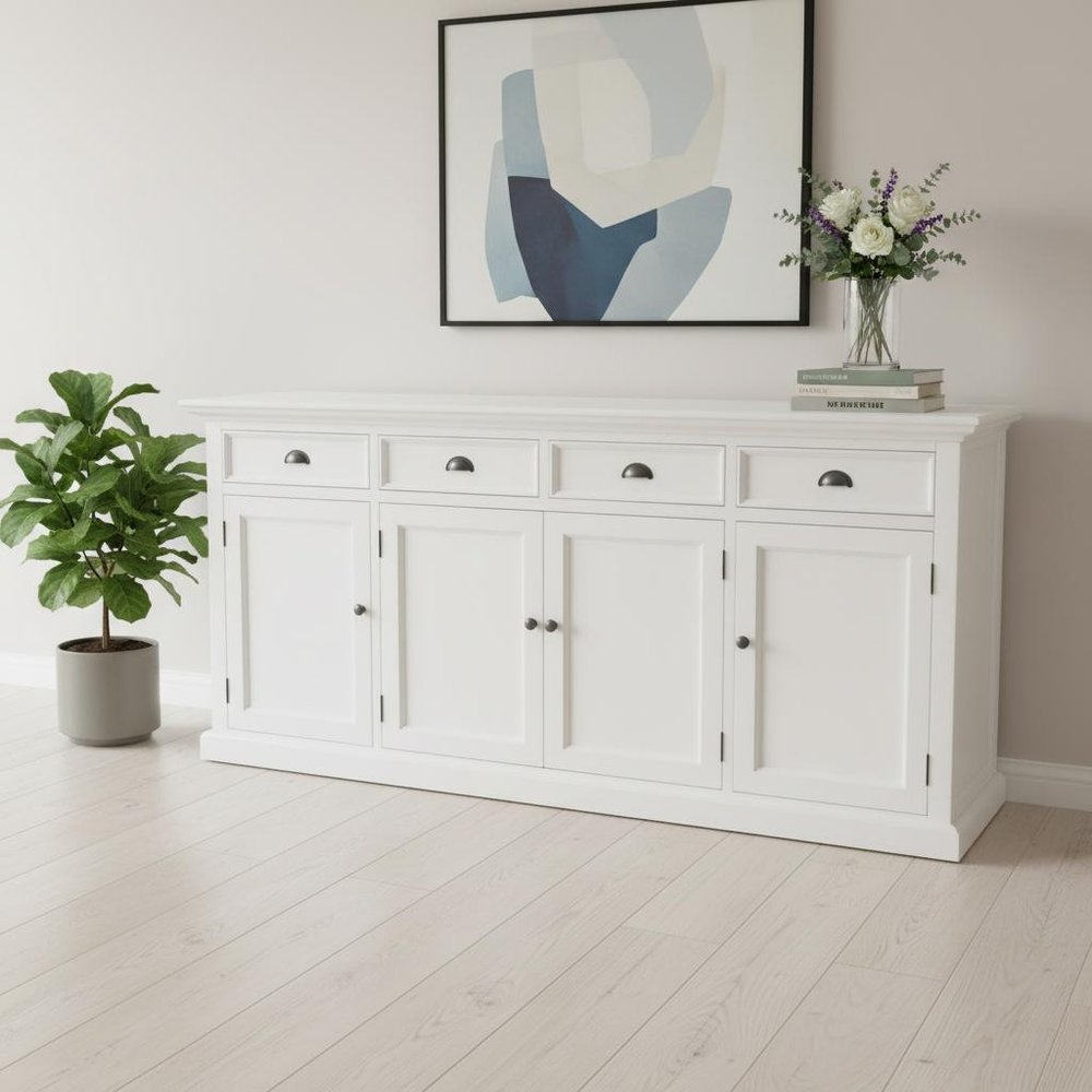 82" White Solid Wood Buffet Table