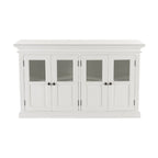 60" White Solid Wood Paneled Buffet Table with Four Glass Doors