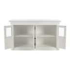 60" White Solid Wood Paneled Buffet Table with Four Glass Doors