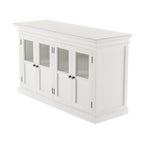 60" White Solid Wood Paneled Buffet Table with Four Glass Doors