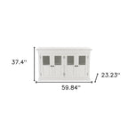 60" White Solid Wood Paneled Buffet Table with Four Glass Doors
