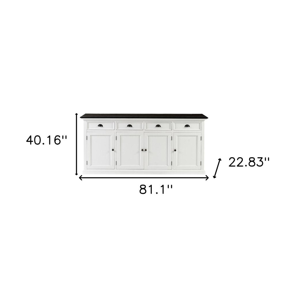 81" White & Black Solid Wood Buffet Table