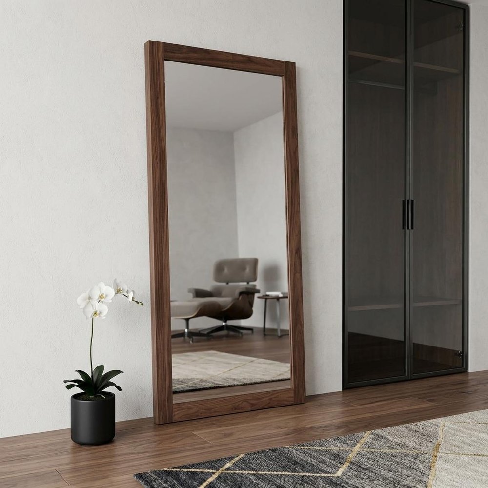 79" Brown Wood Leaning Framed Accent Mirror