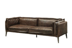 71" Chocolate And Silver Top Grain Leather Loveseat