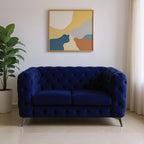 72" Blue And Silver Velvet Loveseat