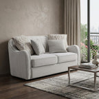 63" Beige And Black Linen Curved Loveseat and Toss Pillows