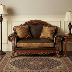 67" Brown And Redwood Faux Leather Loveseat and Toss Pillows