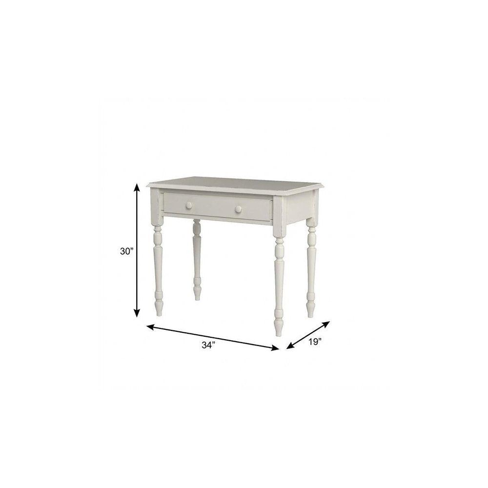 34" Off White Solid Wood Writing Desk
