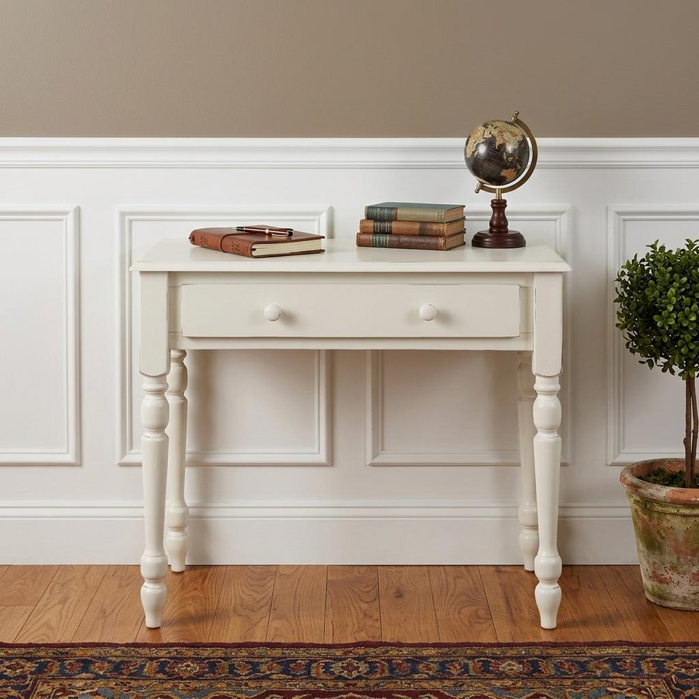 34" Off White Solid Wood Writing Desk