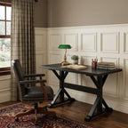 48" Black Solid Wood Trestle Writing Desk