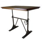 Adjustable Height Brown and Black Solid Wood and Iron Writing Desk