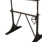 Adjustable Height Brown and Black Solid Wood and Iron Writing Desk