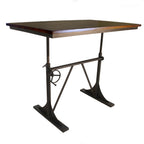 Adjustable Height Brown and Black Solid Wood and Iron Writing Desk