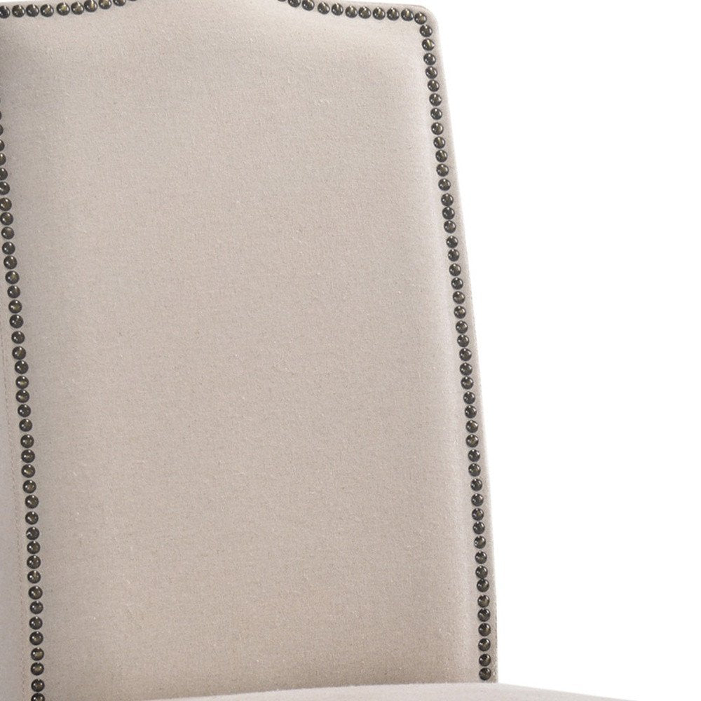 Cream and Brown Linen Dining Parsons Chair
