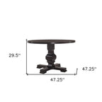 47" Black Rounded Solid Wood Pedestal Base Dining Table