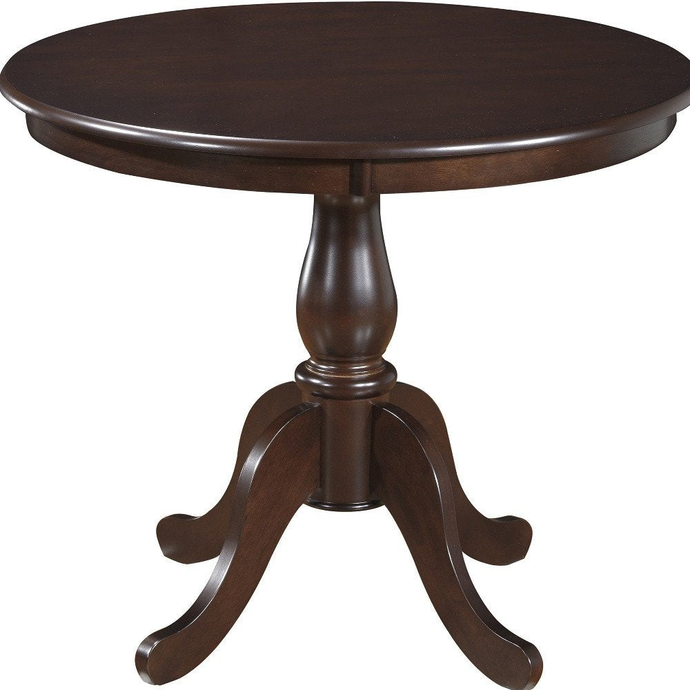 36" Black Rounded Solid Manufactured Wood And Solid Wood Pedestal Base Dining Table