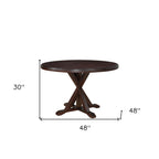 48" Black Wood Pedestal Base Round Top Dining Table