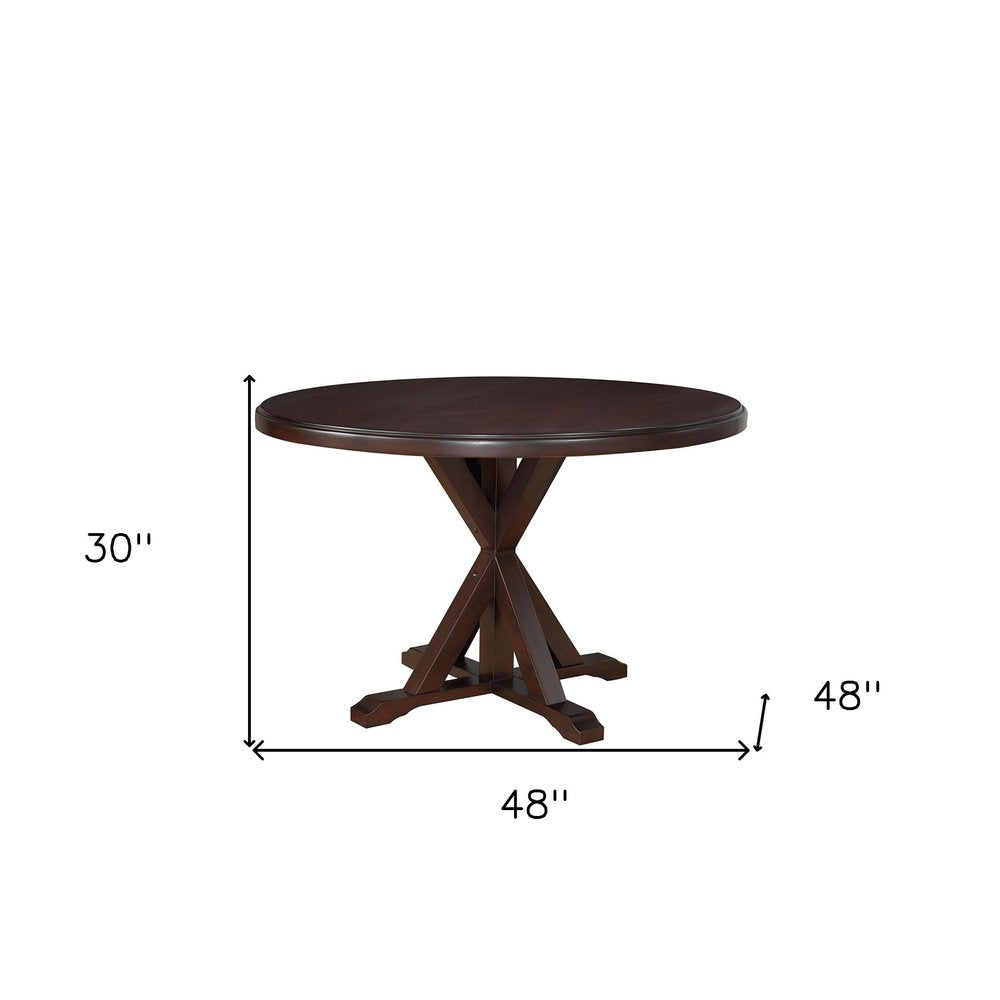48" Black Wood Pedestal Base Round Top Dining Table