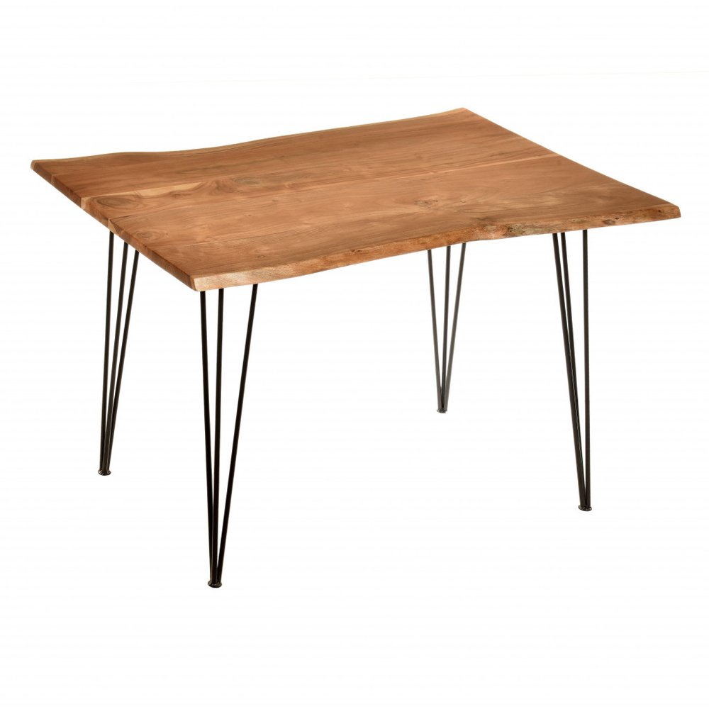 48" Brown And Gold Solid Wood And Iron Dining Table