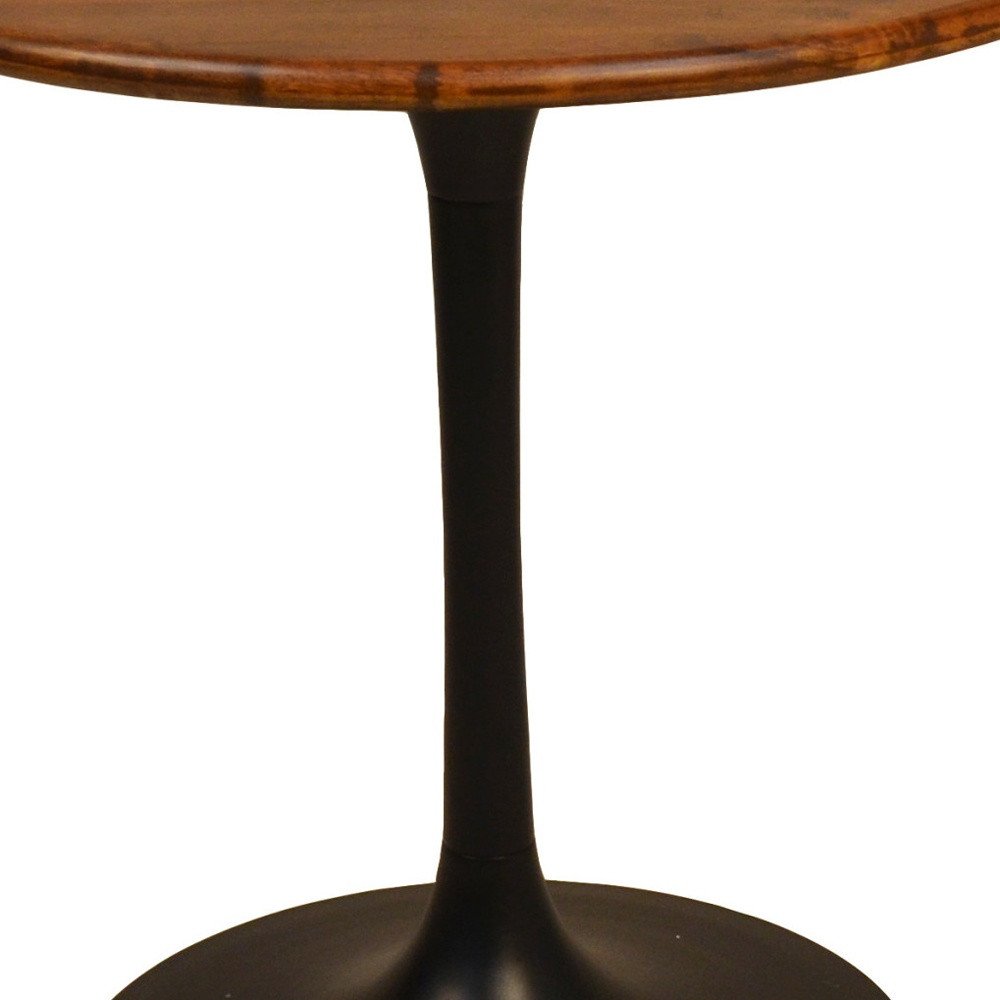 30" Brown And Gold Rounded Solid Wood And Iron Pedestal Base Dining Table