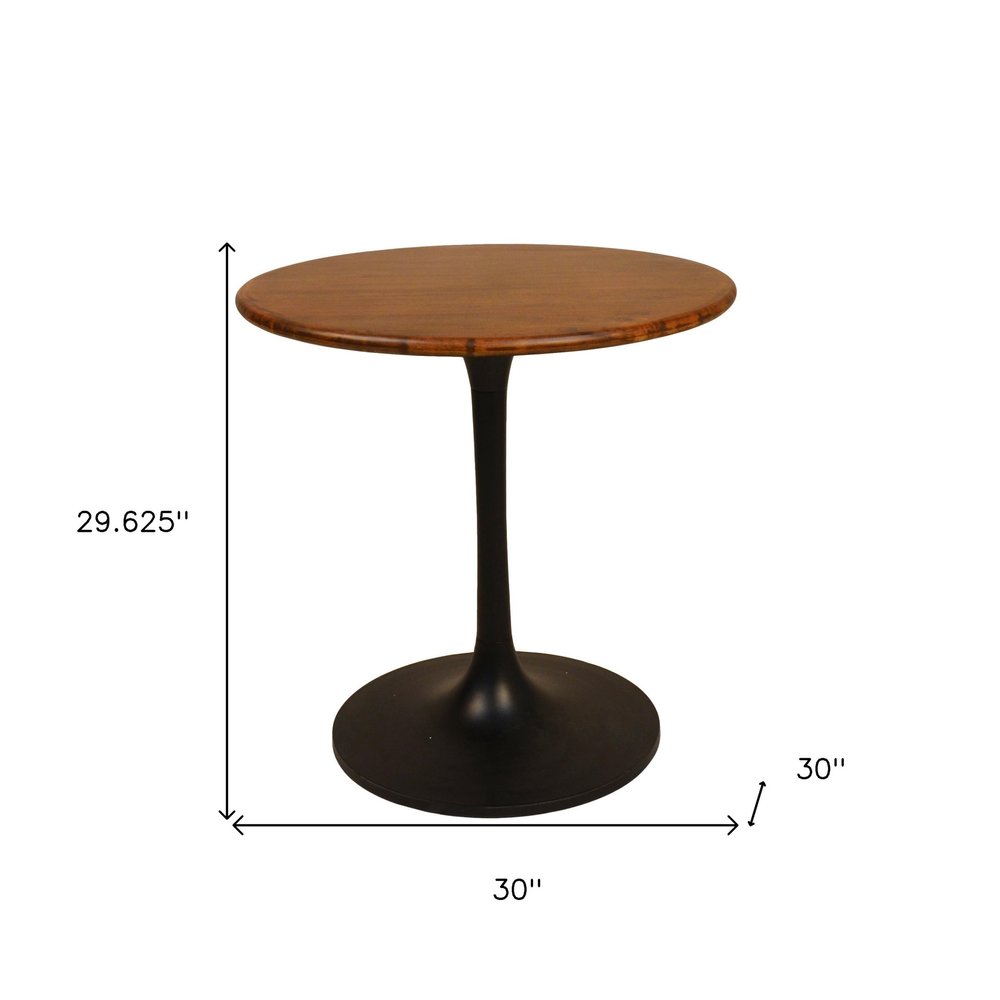 30" Brown And Gold Rounded Solid Wood And Iron Pedestal Base Dining Table