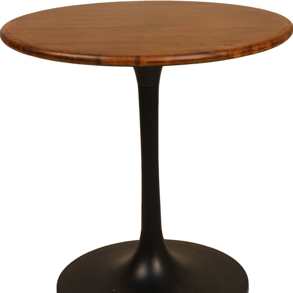 30" Brown And Gold Rounded Solid Wood And Iron Pedestal Base Dining Table
